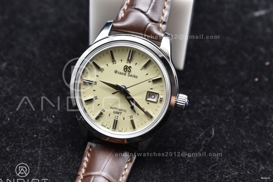 Leather GMT Elegance GSF Brown Best Edition Comfortable 886 Strap Dial Seiko SS on 1:1 Grand Cream NH 0812